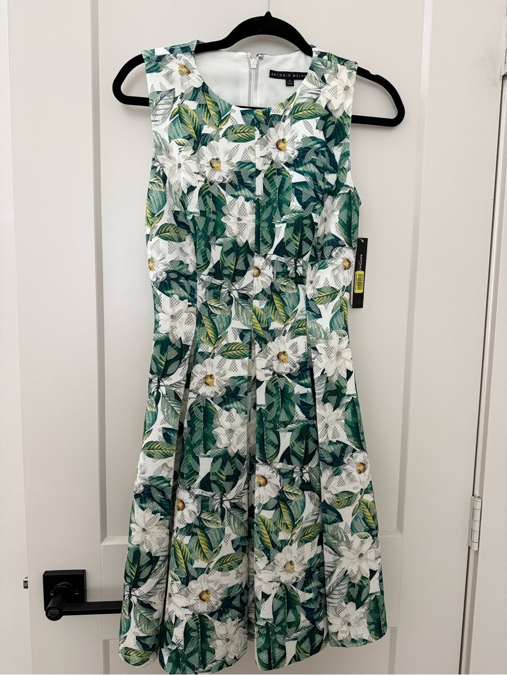 ANTONIO MELANI White & Green Floral Midi Dress